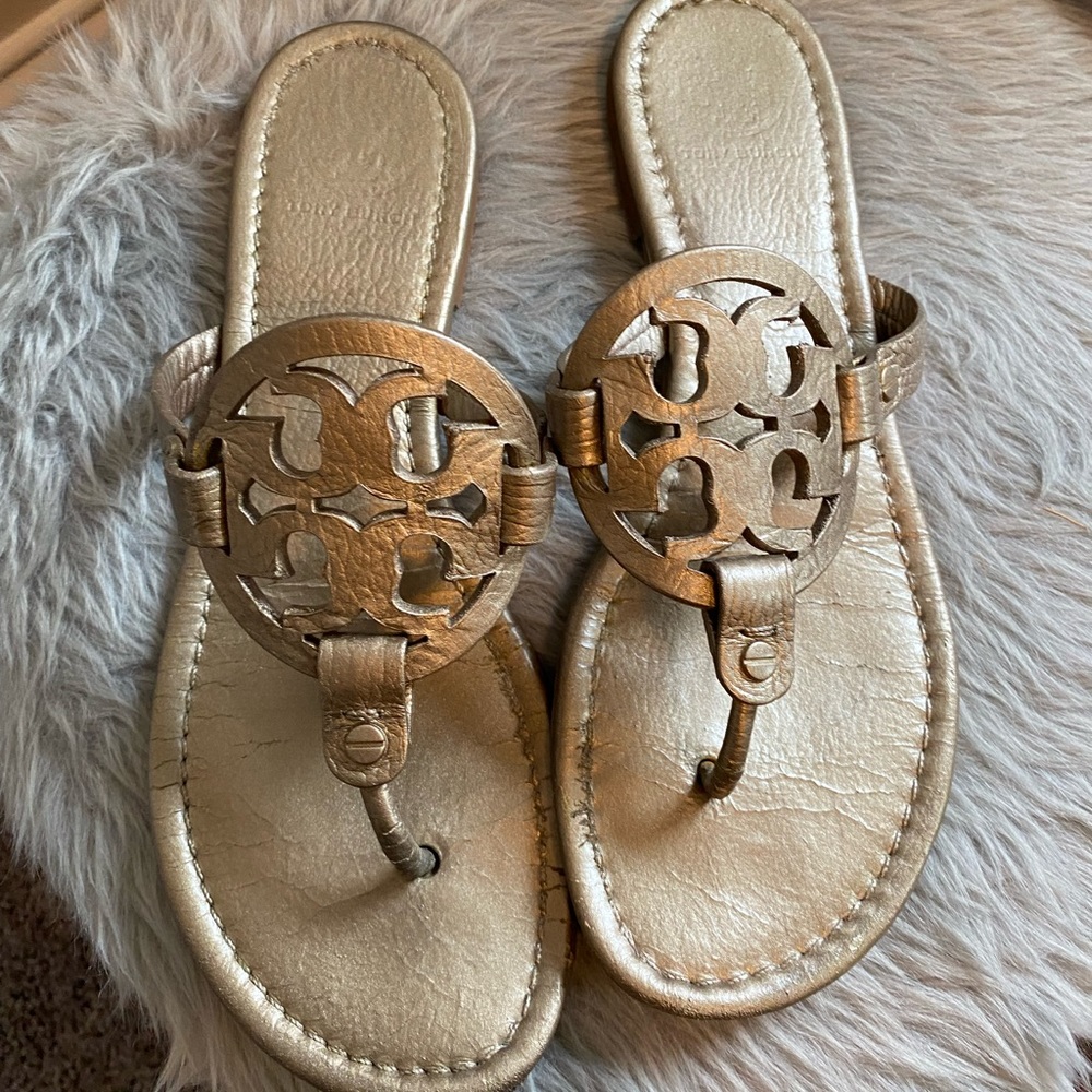 Tory Burch Miller sandal, gold metallic leather